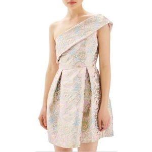 Topshop Jacquard One Shoulder Floral Dress